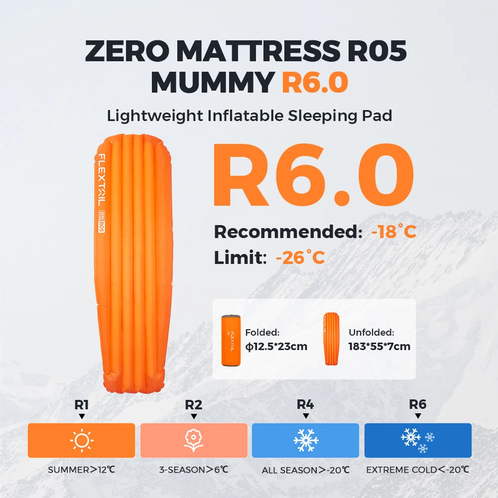 FLEXTAILGEAR ZERO MATTRESS - Sleeping Pad with 6.0 R-Value Ultralight