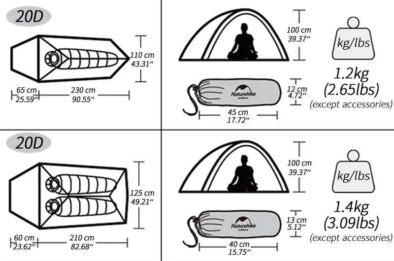 Naturehike Upgraded Cloud Up 2 Ultralight Tent